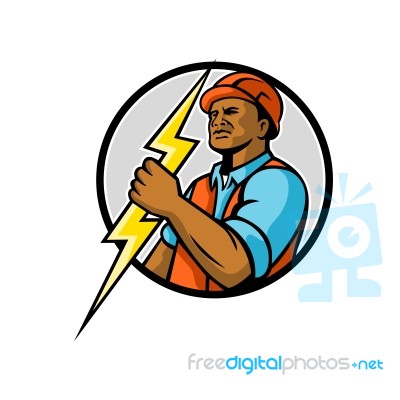 African American Electrician Lightning Bolt Mascot Stock Image