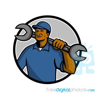 African American Mechanic Mascot Stock Image