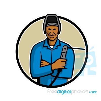 African American Welder Mascot Stock Image