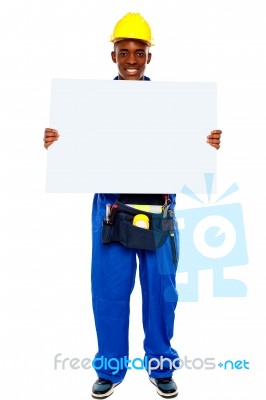 African Contractor Showing Board Stock Photo