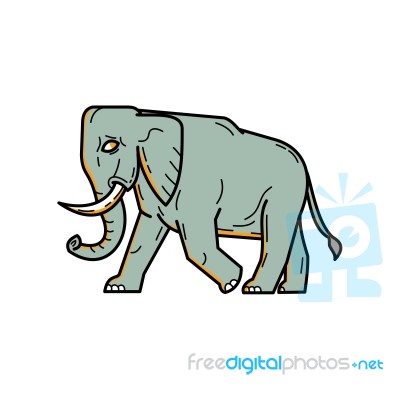 African Elephant Walking Mono Line Art Stock Image