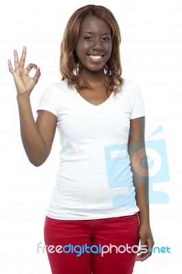 African Girl Fingers Okay Gesture Stock Photo