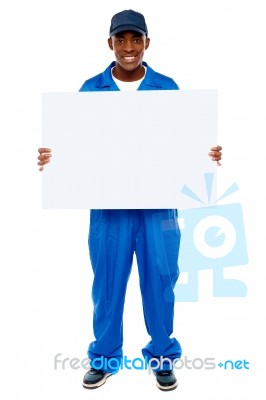 African Guy Showing White Board Stock Photo