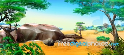 African Landscape With Big Stones Stock Image