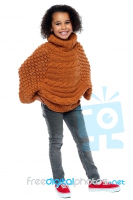 Afro American Girl In Over Sized Pullover Stock Photo