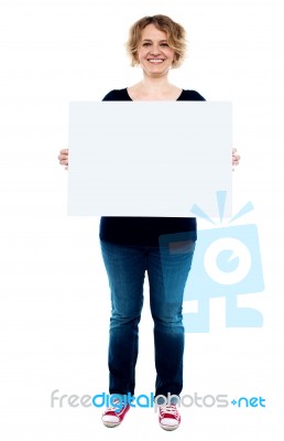 Aged Female Showing Blank Board Stock Photo