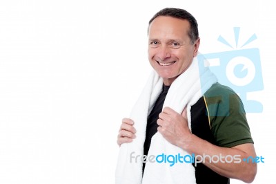 Aged Male Trainer Posing After His Workout Stock Photo