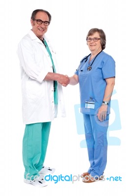 Aged Medical Persons Shaking Hands Stock Photo