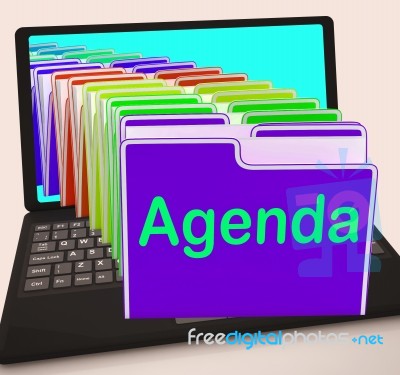 Agenda Folders Laptop Show Schedule Lineup Or Timetable Stock Image