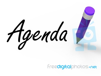 Agenda With Pencil Means Written Agendas Schedules Or Outlines Stock Image