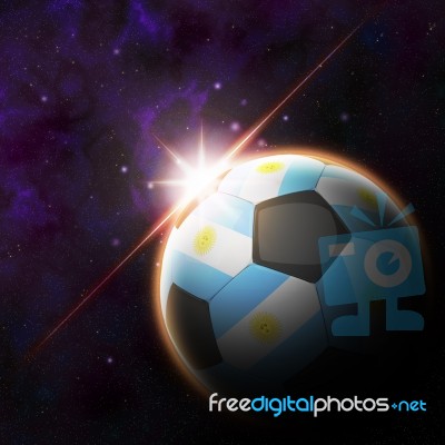 Agentina Flag On 3d Football With Rising Sun Stock Image