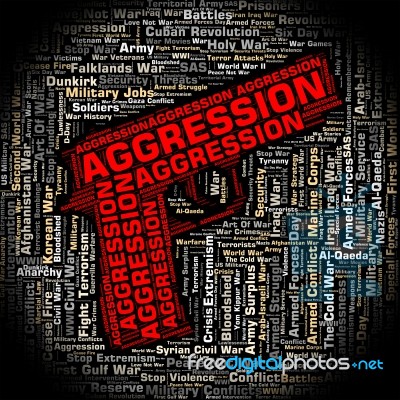 Aggression Word Represents Violence Wordcloud And Encroachment Stock Image