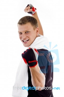 Aggressive Man With Clenched Arm Stock Photo