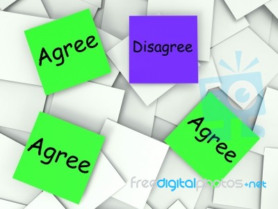 Agree Disagree Post-it Notes Mean Agreeing Or Opposing Stock Image