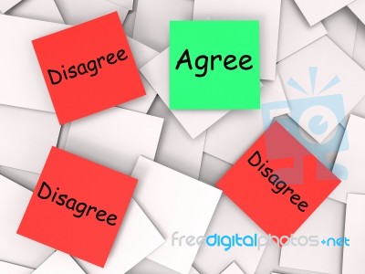 Agree Disagree Post-it Notes Mean For Or Against Stock Image