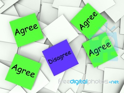 Agree Disagree Post-it Notes Show Supporting Or Contrary To Stock Image