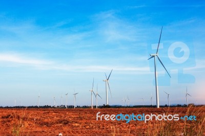 Agricultural Areas With Wind Turbines Stock Photo