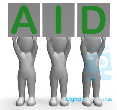 Aid Banners Shows First Aid Assistance And Support Stock Image