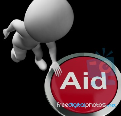 Aid Button Shows Help Support Or Treatment Stock Image