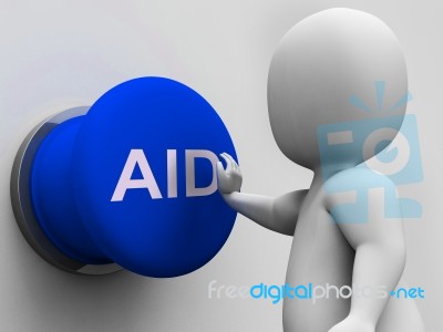 Aid Button Shows Rescue Assistance Or Relief Stock Image