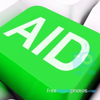 Aid Key Shows Help Assist Or Assistance
 Stock Image