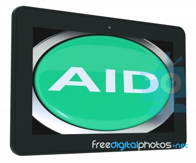 Aid Tablet Means Help Assist Or Rescue Stock Image