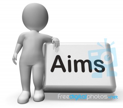 Aims Button With Character Shows Targeting Purpose And Aspiratio… Stock Image