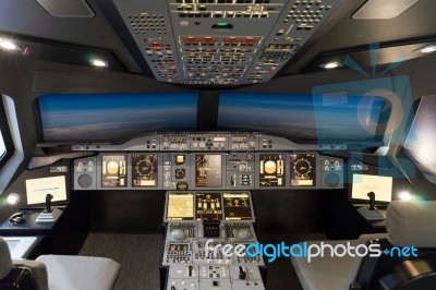 Airbus A-380-800 Flight Simulator Stock Photo