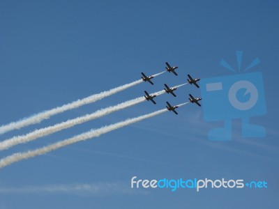 Aircrafts Painting The Blue Sky Stock Photo