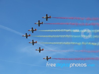 Aircrafts With Red And Yellow Stripes Stock Photo