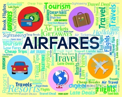 Airfares Word Indicates Selling Price And Aeroplane Stock Image