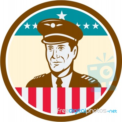 Airline Pilot Aviator Usa Flag Circle Retro Stock Image