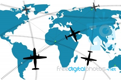 Airline Route On World Map Stock Image