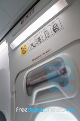 Airplane Cabin Emergency Safety Sign Stock Photo