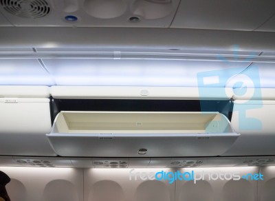 Airplane Cabin Interior Useful Box Stock Photo