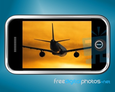 Airplane Flying On Mobile Phone Stock Image