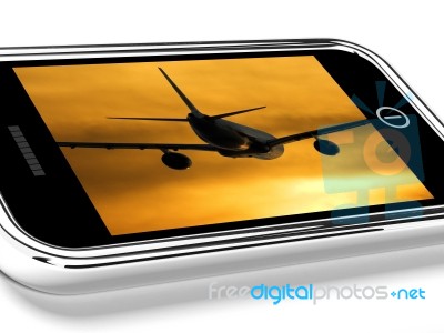 Airplane Flying On Mobile Screen Stock Image