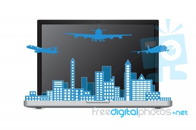 Airplane Shipping Around The City Stock Image