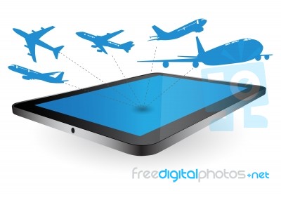 Airplane Shipping On Tablet Screen Stock Image