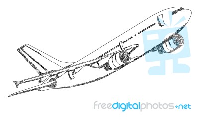 Airplane Sketched Isolated Stock Image