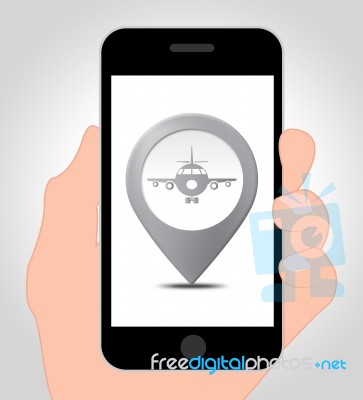 Airport Location Online Means Mobile Phone And Airfield Stock Image