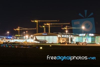 Airport Terminal Of Stuttgart (germany) At Dusk Stock Photo