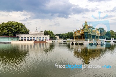 Aisawan-dhipaya Asana Pavilion In The Pond At Bang Pa-in Palace, Ayutthaya Province, Thailand. Thai Royal Residence. Favorite Tourist Public Attraction Stock Photo