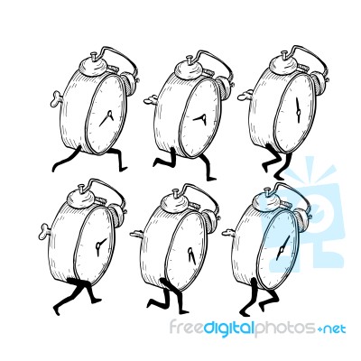 Alarm Clock Run Cycle Drawing Sequence Stock Image