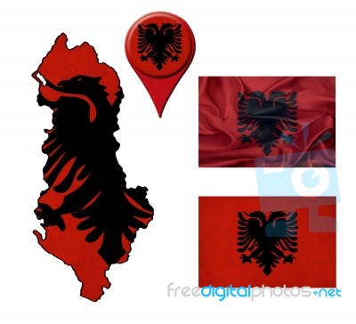 Albania Flag, Map And Map Pointers Stock Image