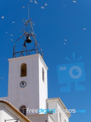 Albufeira, Southern Algarve/portugal - March 10 : Bell Tower Of Stock Photo