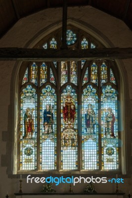 Alfriston, Sussex/uk - July 23 : Stained Glass Window Inside St Stock Photo