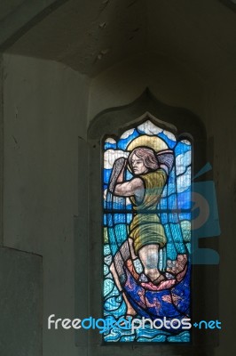 Alfriston, Sussex/uk - July 23 : Stained Glass Window Inside St Stock Photo