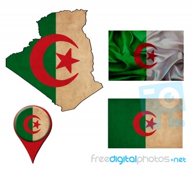 Algeria Flag, Map And Map Pointers Stock Image