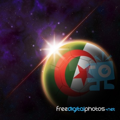 Algeria Flag On 3d Football With Rising Sun Stock Image